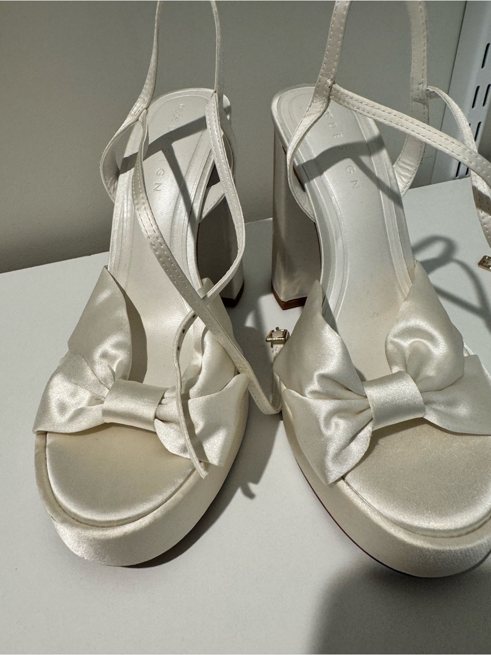ASOS Ivory Satin Bow Platform Slingback Heels